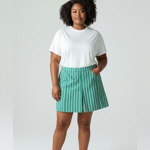 Anthropologie BODEN Green and Ivory Geometric Print Skirt with Pockets